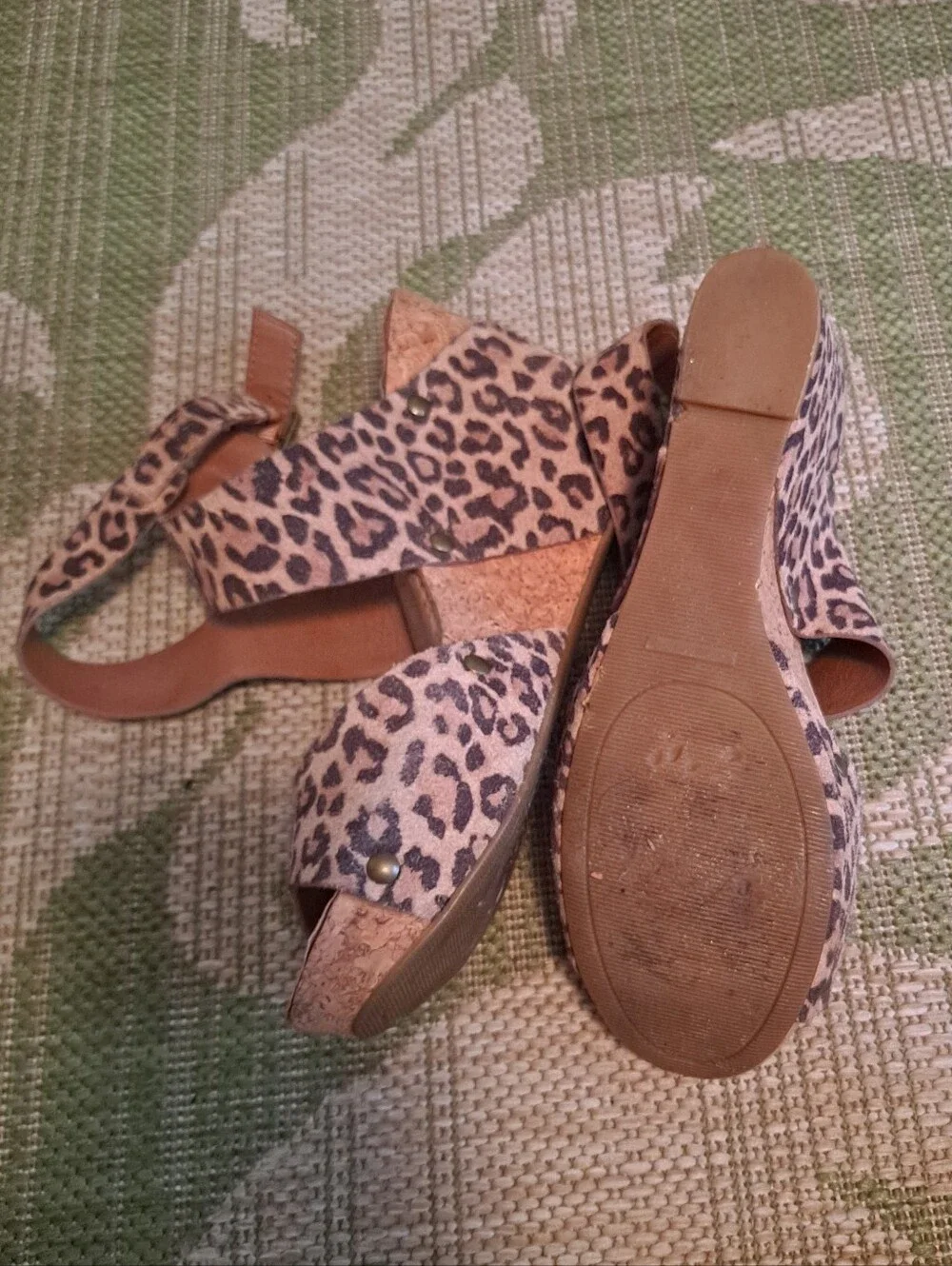 Vintage Lucky Brand Leopard Print Women’s Cork Wedge Sandals - Brown